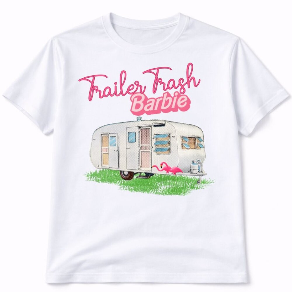 Trailer Trash Barbie Graphic T Shirt Trendy Western Style Tee Women Gifts White